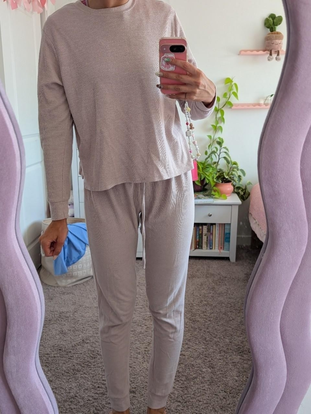 Women's Cozy Ribbed Lounge Set Size 8 - Light Mauve